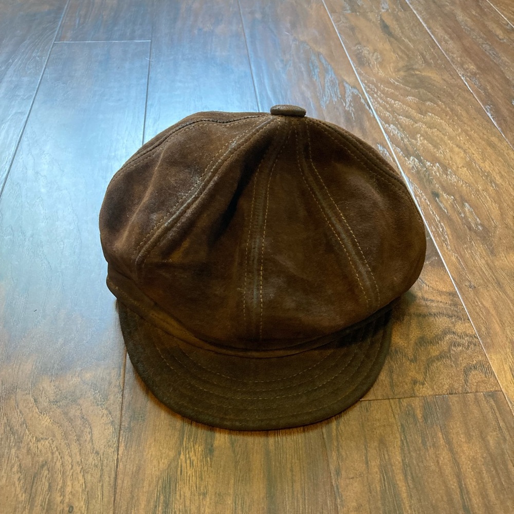 Brown suede newsboy cap hat